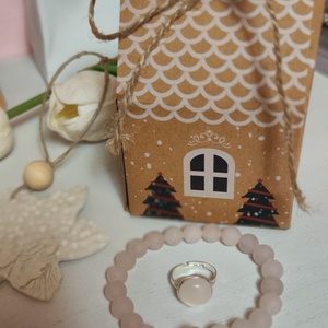 Rózsakvarc karkötő és gyűrű szett dísszel! - ékszer - ékszerszett - Meska.hu