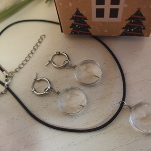 Egyedi pitypang nyaklánc és fülbevaló szett, díszvsomagolással. - ékszer - ékszerszett - Meska.hu