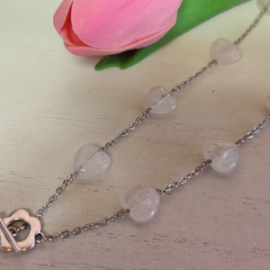 Rózsakvarc szív nemesacél nyaklánc!, Ékszer, Nyaklánc, Gyöngyös nyaklánc, Ékszerkészítés, Gyöngyfűzés, gyöngyhímzés, MESKA