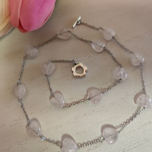 Rózsakvarc szív nemesacél nyaklánc! - ékszer - nyaklánc - gyöngyös nyaklánc - Meska.hu