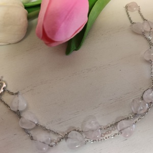 Rózsakvarc szív nemesacél nyaklánc! - ékszer - nyaklánc - gyöngyös nyaklánc - Meska.hu