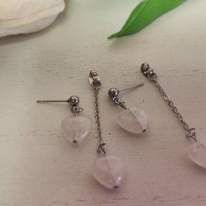 Nemesacél fülbevaló Rózsakvarc szív medállal! - ékszer - fülbevaló - lógó fülbevaló - Meska.hu