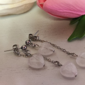 Nemesacél fülbevaló Rózsakvarc szív medállal! - ékszer - fülbevaló - lógó fülbevaló - Meska.hu