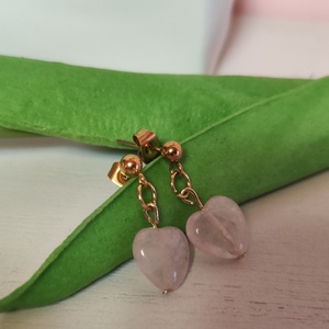 Nemesacél fülbevaló, rózsakvarc szív medállal!, Ékszer, Fülbevaló, Lógó fülbevaló, Ékszerkészítés, Gyöngyfűzés, gyöngyhímzés, MESKA