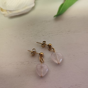 Nemesacél fülbevaló, rózsakvarc szív medállal! - ékszer - fülbevaló - lógó fülbevaló - Meska.hu