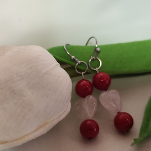 Nemesacél fülbevaló kagylógyöngy és rózsakvarc gyönggyel! - ékszer - fülbevaló - lógó fülbevaló - Meska.hu