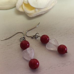 Nemesacél fülbevaló kagylógyöngy és rózsakvarc gyönggyel! - ékszer - fülbevaló - lógó fülbevaló - Meska.hu