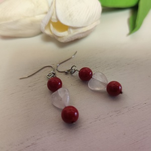 Nemesacél fülbevaló kagylógyöngy és rózsakvarc gyönggyel! - ékszer - fülbevaló - lógó fülbevaló - Meska.hu