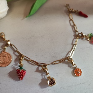 Kézműves nemesacél charm karkötő � egyedi gyümölcsös díszítéssel! - ékszer - karkötő - charm karkötő - Meska.hu