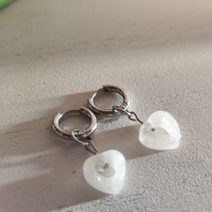 Nemesacél fülbevaló, hegyikristály szív medállal! - Meska.hu