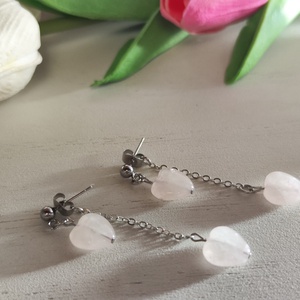 Nemesacél fülbevaló Rózsakvarc szív medállal! - ékszer - fülbevaló - lógó fülbevaló - Meska.hu