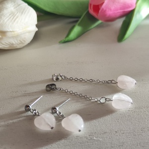 Nemesacél fülbevaló Rózsakvarc szív medállal! - ékszer - fülbevaló - lógó fülbevaló - Meska.hu