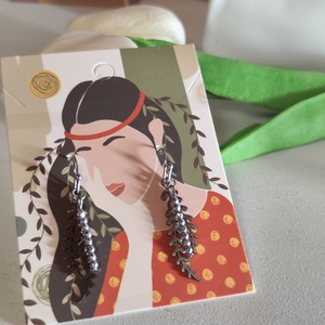 Nemesacél fülbevaló levél medállal és hematittal!, Ékszer, Fülbevaló, Lógó fülbevaló, Ékszerkészítés, Gyöngyfűzés, gyöngyhímzés, MESKA