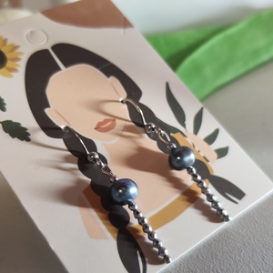 Tenyésztett gyöngy- hematit fülbevaló! - ékszer - fülbevaló - lógó fülbevaló - Meska.hu