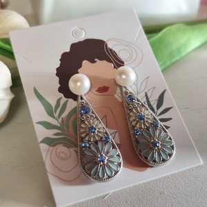 Édesvízi gyöngy fülbevaló medállal., Ékszer, Fülbevaló, Lógó csepp fülbevaló, Ékszerkészítés, MESKA