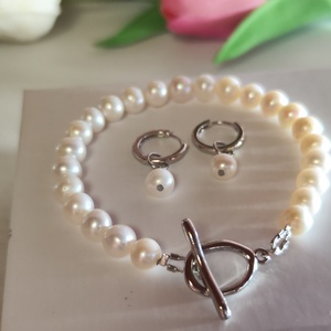 Elegáns gyöngyszett: S925 ezüst fülbevaló + karkötő � lágy fényű álom! - mágneses díszcsomagolásban!, Ékszer, Ékszerszett, Ékszerkészítés, Gyöngyfűzés, gyöngyhímzés, MESKA