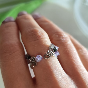 Kézzel készült ametiszt-hematit állítható gyűrű � nemesacél huzalból! - Meska.hu