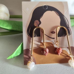 Természetes AAA vörös jáspis szív gyöngyös fülbevaló! - ékszer - fülbevaló - lógó fülbevaló - Meska.hu