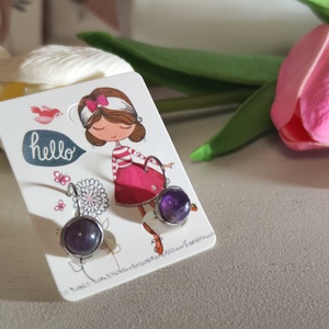 Kislány ametiszt cabochon fülbevaló 8 mm-es nemesacél alappal � Tündéri lila csillogás! - ékszer - fülbevaló - lógós kerek fülbevaló - Meska.hu