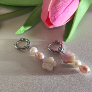 Egyedi, aszimmetrikus nemesacél, tenyésztett gyöngy fülbevaló!, Ékszer, Fülbevaló, Lógó fülbevaló, Ékszerkészítés, Gyöngyfűzés, gyöngyhímzés, MESKA