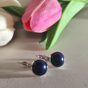 Lapis lazuli nemesacél fülbevaló � franciakapocsos elegancia! - ékszer - fülbevaló - lógós kerek fülbevaló - Meska.hu