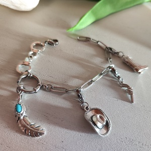 Western Cowboy Stílusú Nemesacél Karkötő Charmokkal!, Ékszer, Karkötő, Charm karkötő, Ékszerkészítés, Gyöngyfűzés, gyöngyhímzés, MESKA