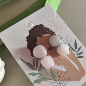 Egyedi rózsakvarc cabochon bedugós nemesacél fülbevaló (12 mm) � levehető szív kővel (10 mm)! - ékszer - fülbevaló - lógó fülbevaló - Meska.hu