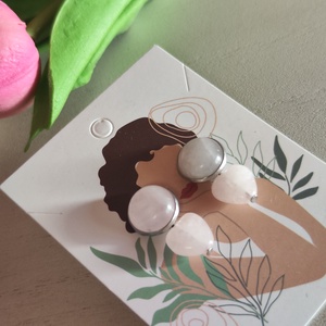 Egyedi rózsakvarc cabochon bedugós nemesacél fülbevaló (12 mm) � levehető szív kővel (10 mm)! - ékszer - fülbevaló - lógó fülbevaló - Meska.hu