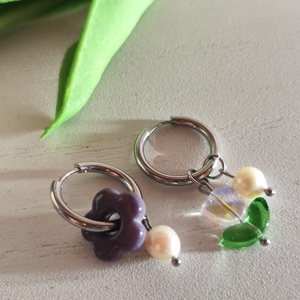 Tavaszi virágos nemesacél fülbevaló AAA gyöngyökkel! - Meska.hu