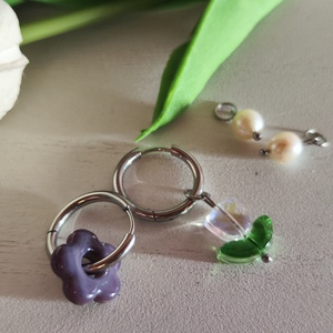 Tavaszi virágos nemesacél fülbevaló AAA gyöngyökkel! - ékszer - fülbevaló - lógó fülbevaló - Meska.hu