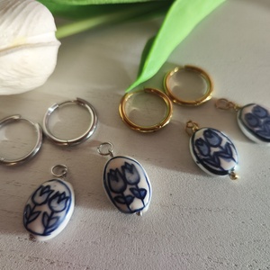 Tulipán Love � Variálható kerámia fülbevaló (Arany/Ezüst)! - ékszer - fülbevaló - lógó fülbevaló - Meska.hu