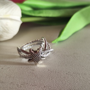 EGYETLEN DARAB! Tengeri Csillag Ezüstfényű Gyűrű � Egyedi, kézzel készült ékszer (56-os méret) - ékszer - gyűrű - figurális gyűrű - Meska.hu