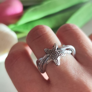 EGYETLEN DARAB! Tengeri Csillag Ezüstfényű Gyűrű � Egyedi, kézzel készült ékszer (56-os méret) - ékszer - gyűrű - figurális gyűrű - Meska.hu