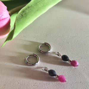 Elegancia és természet: 2 az 1-ben nemesacél karika fülbevaló � Levehető valódi jáspis függővel! - ékszer - fülbevaló - lógó fülbevaló - Meska.hu