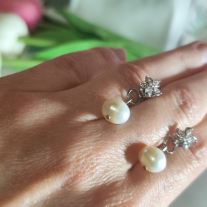 2 az 1-ben Kézműves Ezüst Virág Fülbevaló Valódi Édesvízi Gyönggyel � S925 - Meska.hu