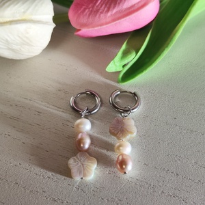 Tavaszi Zsongás � 2 az 1-ben Nemesacél Fülbevaló Valódi Édesvízi Gyöngyökkel - ékszer - fülbevaló - lógó fülbevaló - Meska.hu