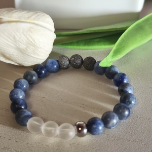 Lélektársak � Prémium páros ásvány karkötő szett (A-minőségű Szodalit - Lávakő) - ékszer - karkötő - ásványkarkötő - Meska.hu