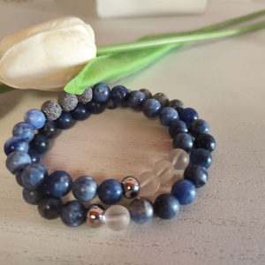 Lélektársak � Prémium páros ásvány karkötő szett (A-minőségű Szodalit - Lávakő), Ékszer, Karkötő, Ásványkarkötő, Ékszerkészítés, Gyöngyfűzés, gyöngyhímzés, MESKA