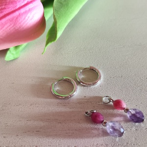 2 az 1-ben Ásványos S925 Ezüst Karika Fülbevaló � Rózsaszín Jáspis -AAA Fluorit - ékszer - fülbevaló - lógó fülbevaló - Meska.hu