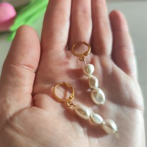 Elegáns Hármas Édesvízi Gyöngy Nemesacél Fülbevaló  - Meska.hu
