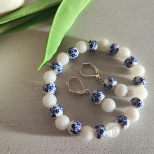 Kék-Fehér Elegancia � Hójáde és Orchidea Kerámia Ékszerszett - Meska.hu