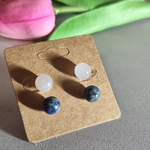 Ásványi Duó: Rózsakvarc és Szodalit Nemesacél Fülbevaló Szett  - Meska.hu