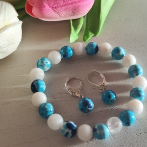 Óceán és Hó � Jáde Ékszerszett Hegyikristállyal - Meska.hu