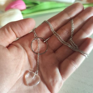 Egyszerű vékony nemesacél nyaklánc hegyikristály szív medállal!, Ékszer, Nyaklánc, Medálos nyaklánc, Ékszerkészítés, Gyöngyfűzés, gyöngyhímzés, MESKA