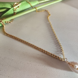 Aranyozott Kagyló-Varázs: Nemesacél Nyaklánc Valódi Gyönggyel - ékszer - nyaklánc - gyöngyös nyaklánc - Meska.hu