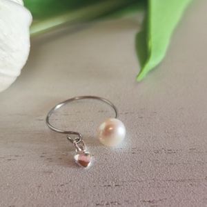 Édesvízi Gyöngy -Ezüst Szív � Állítható Nemesacél Gyűrű - Meska.hu