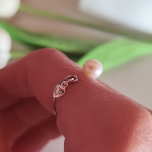 Édesvízi Gyöngy -Ezüst Szív � Állítható Nemesacél Gyűrű - ékszer - gyűrű - gyöngyös gyűrű - Meska.hu