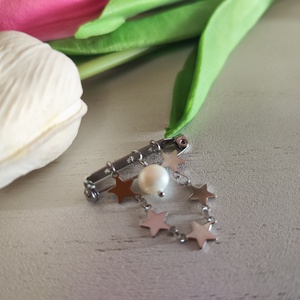 Csillagos Ragyogás � Nemesacél Kitűző Természetes Gyönggyel - ékszer - kitűző és bross - Meska.hu