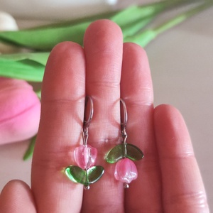 Nemesacél, aszimmetrikus tulipános fülbevaló � finom, tavaszi hangulatban ?, Ékszer, Fülbevaló, Lógó fülbevaló, Ékszerkészítés, MESKA