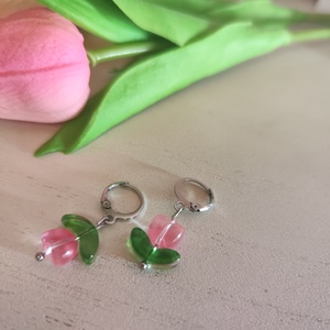 Nemesacél, aszimmetrikus tulipános fülbevaló � finom, tavaszi hangulatban  - ékszer - fülbevaló - lógó fülbevaló - Meska.hu